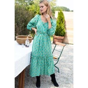 Emerson Fry Lucy Long Sleeve Midi Dress Women's Size XS Frida Blue Green Floral